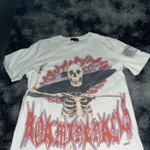White Graphic Tee with Skeleton Design